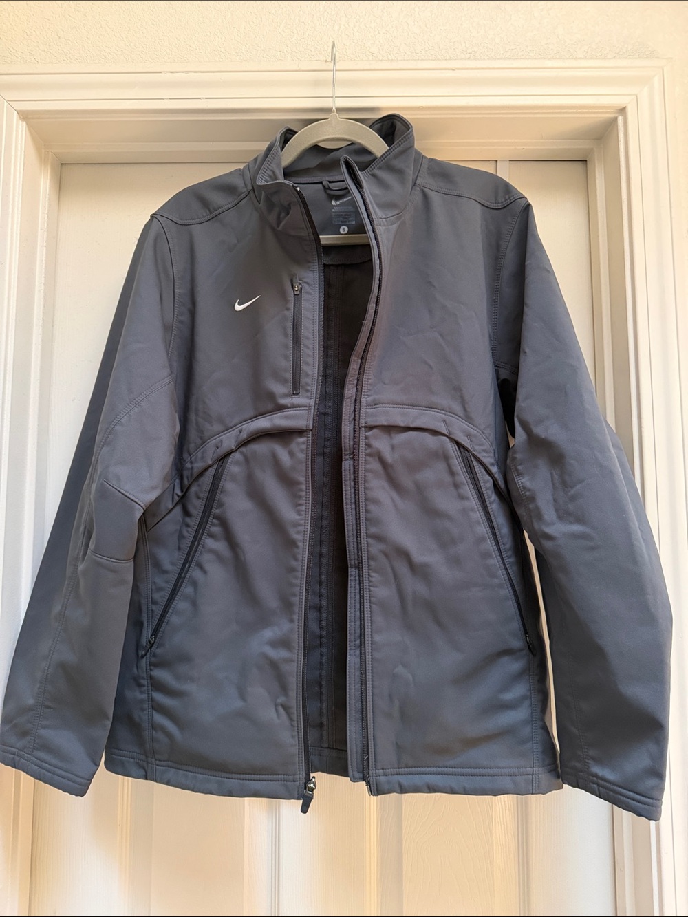 Nike Men's Gray Performance Softshell Jacket with White Swoosh